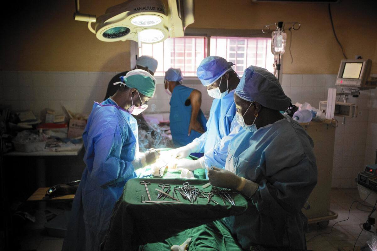 Surgical team working in an operating room